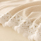 Sofa Cover Throw with Lace Trim & Pom-Pom Fringe, Decorative Couch Cover Blanket