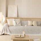 Sofa Cover Throw with Lace Trim & Pom-Pom Fringe, Decorative Couch Cover Blanket