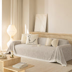 Sofa Cover Throw with Lace Trim & Pom-Pom Fringe, Decorative Couch Cover Blanket