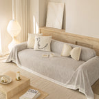 Sofa Cover Throw with Lace Trim & Pom-Pom Fringe, Decorative Couch Cover Blanket