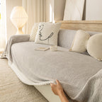 Sofa Cover Throw with Lace Trim & Pom-Pom Fringe, Decorative Couch Cover Blanket