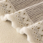 Sofa Cover Throw with Lace Trim & Pom-Pom Fringe, Decorative Couch Cover Blanket