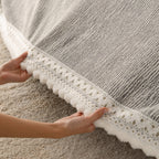 Sofa Cover Throw with Lace Trim & Pom-Pom Fringe, Decorative Couch Cover Blanket