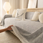 Sofa Cover Throw with Lace Trim & Pom-Pom Fringe, Decorative Couch Cover Blanket