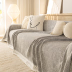 Sofa Cover Throw with Lace Trim & Pom-Pom Fringe, Decorative Couch Cover Blanket