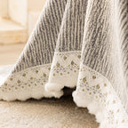 Sofa Cover Throw with Lace Trim & Pom-Pom Fringe, Decorative Couch Cover Blanket