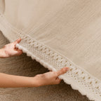 Lace Trim Pom Pom Tassel Edge Slipcover, Durable Furniture Cover for Pets Couch Sofa