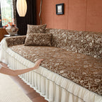 French Country Floral Sofa Cover with Chiffon Ruffle Skirt, Vintage Sofa Throw Cover