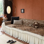 French Country Floral Sofa Cover with Chiffon Ruffle Skirt, Vintage Sofa Throw Cover