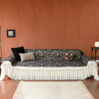 French Country Floral Sofa Cover with Chiffon Ruffle Skirt, Vintage Sofa Throw Cover