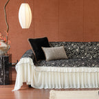 French Country Floral Sofa Cover with Chiffon Ruffle Skirt, Vintage Sofa Throw Cover