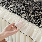 French Country Floral Sofa Cover with Chiffon Ruffle Skirt, Vintage Sofa Throw Cover