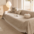 Lace Trim Pom Pom Tassel Edge Slipcover, Durable Furniture Cover for Pets Couch Sofa