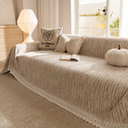 Lace Trim Pom Pom Tassel Edge Slipcover, Durable Furniture Cover for Pets Couch Sofa