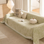 Lace Trim Pom Pom Tassel Edge Slipcover, Durable Furniture Cover for Pets Couch Sofa