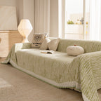 Lace Trim Pom Pom Tassel Edge Slipcover, Durable Furniture Cover for Pets Couch Sofa