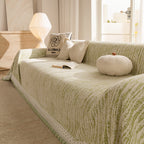 Lace Trim Pom Pom Tassel Edge Slipcover, Durable Furniture Cover for Pets Couch Sofa