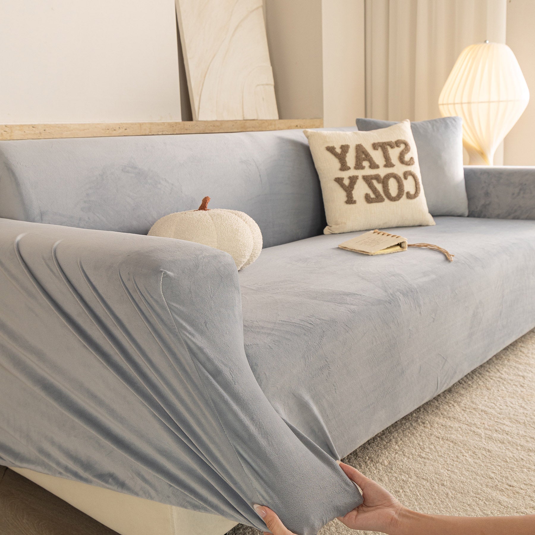 Premium Velvet Thick Stretch Couch Slipcover, Non-Slip Furniture Protector for Pets