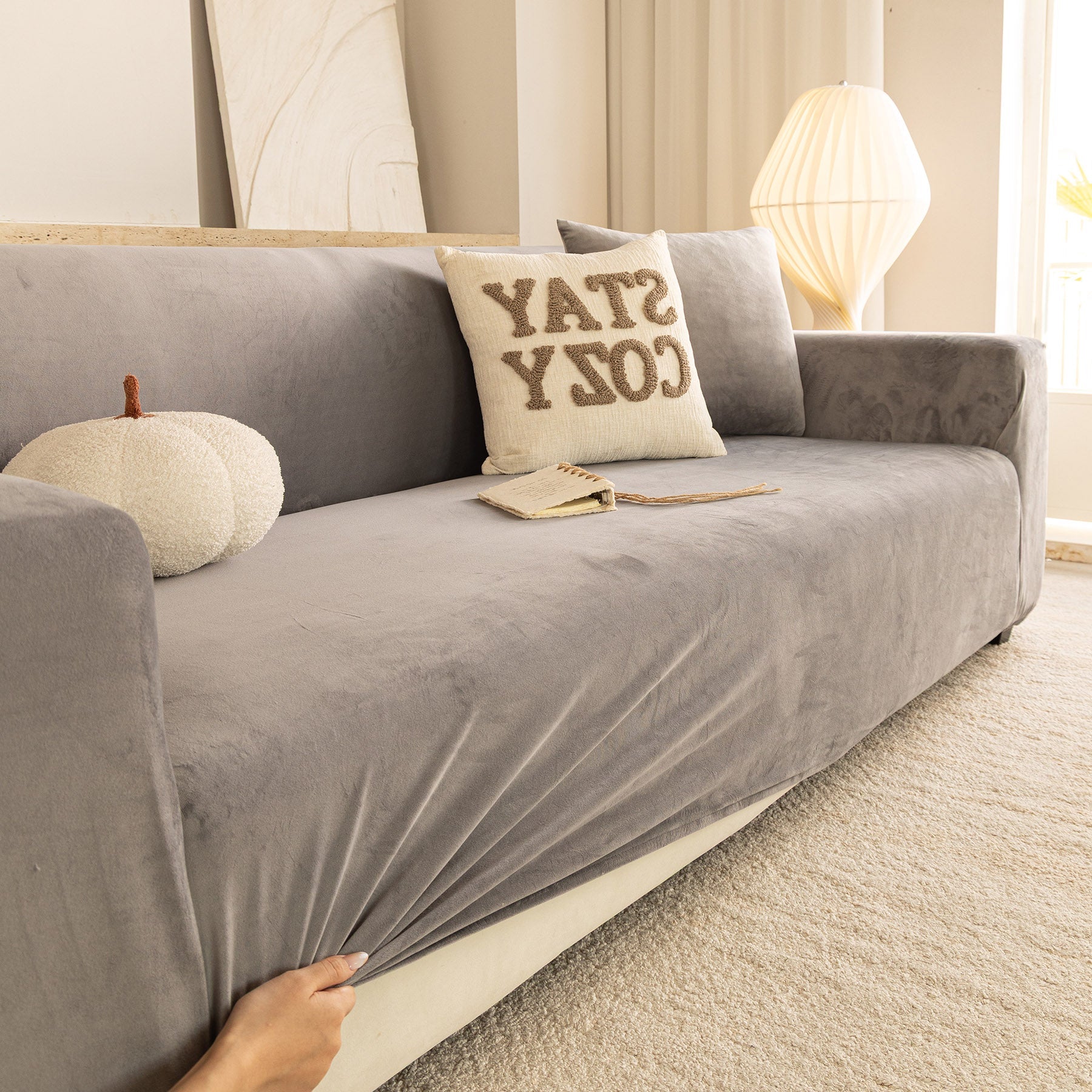 Premium Velvet Thick Stretch Couch Slipcover, Non-Slip Furniture Protector for Pets
