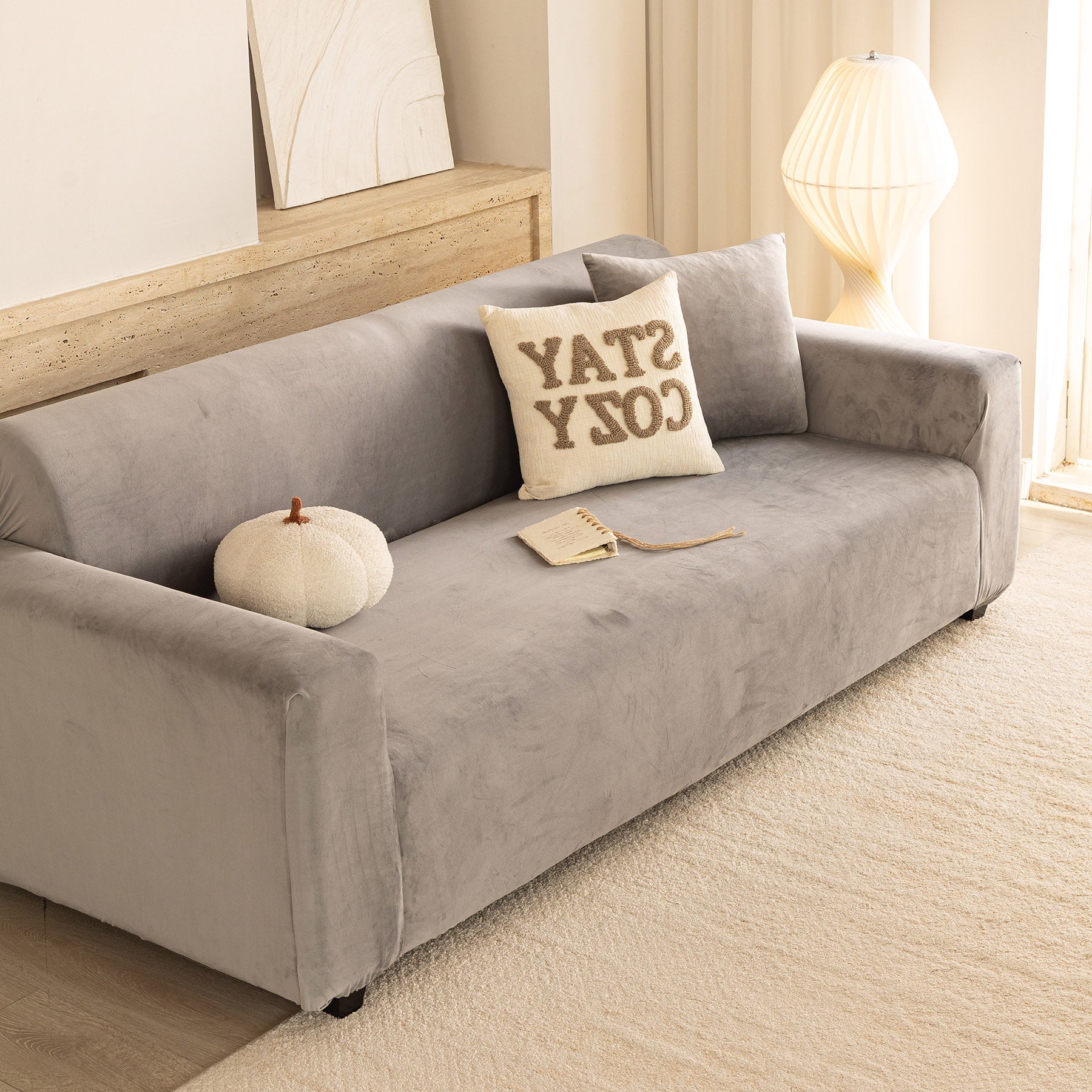 Premium Velvet Thick Stretch Couch Slipcover, Non-Slip Furniture Protector for Pets