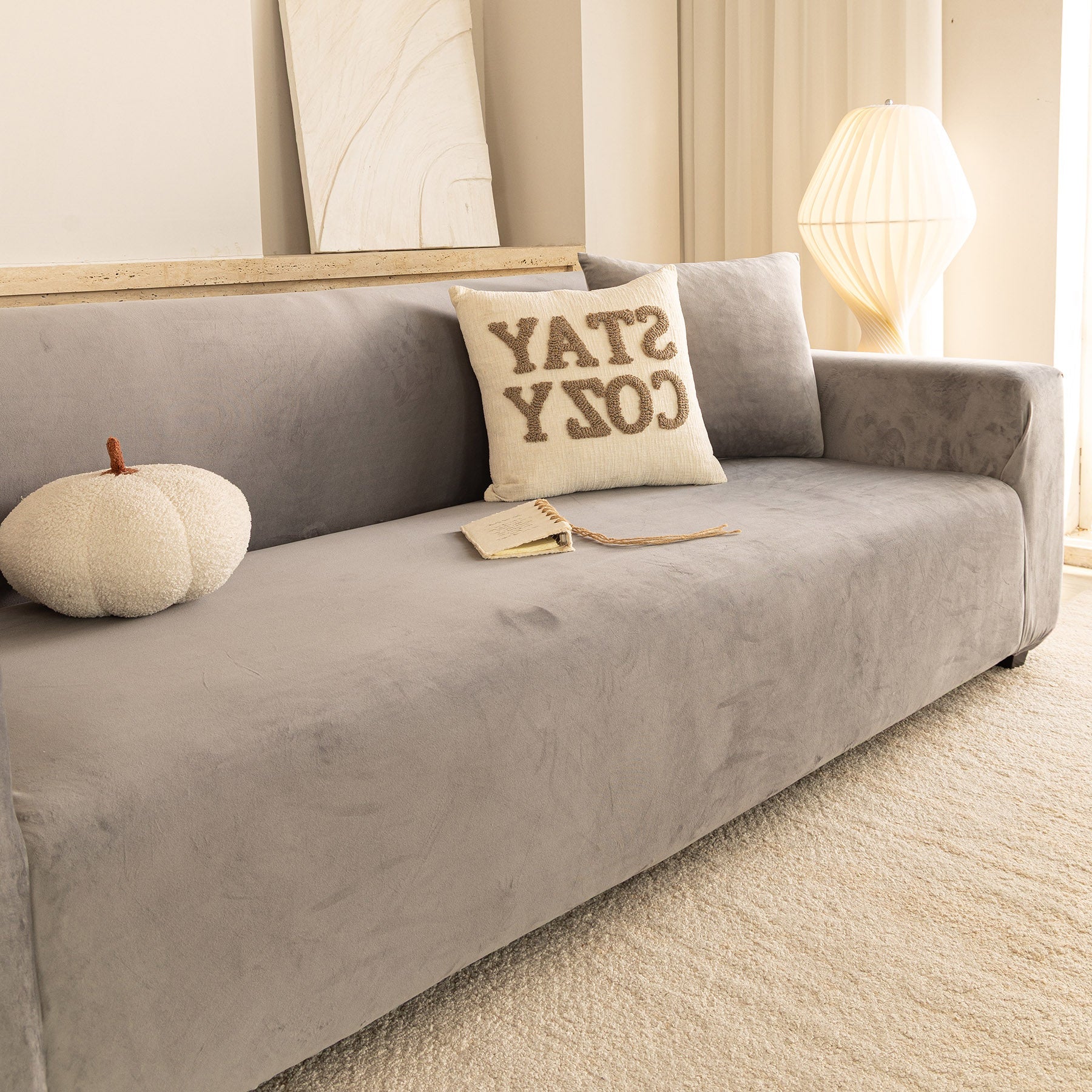 Premium Velvet Thick Stretch Couch Slipcover, Non-Slip Furniture Protector for Pets