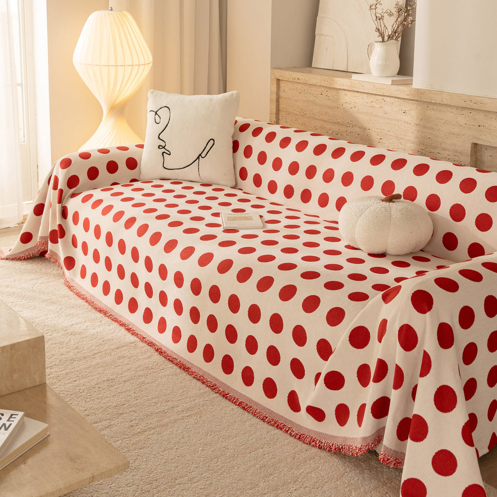 Chenille Polka Dot Sofa Cover Throw, Soft Thick Couch Cover Blanket Furniture Covers