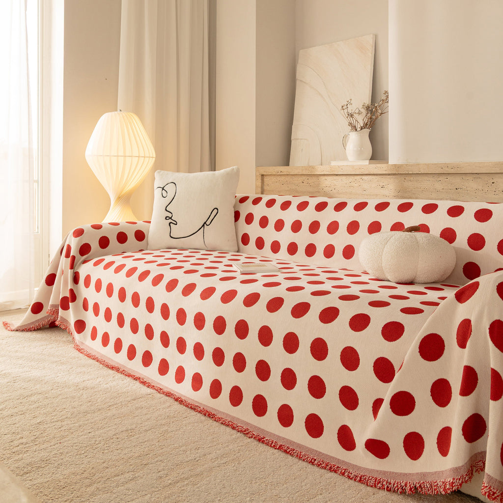 Chenille Polka Dot Sofa Cover Throw, Soft Thick Couch Cover Blanket Furniture Covers