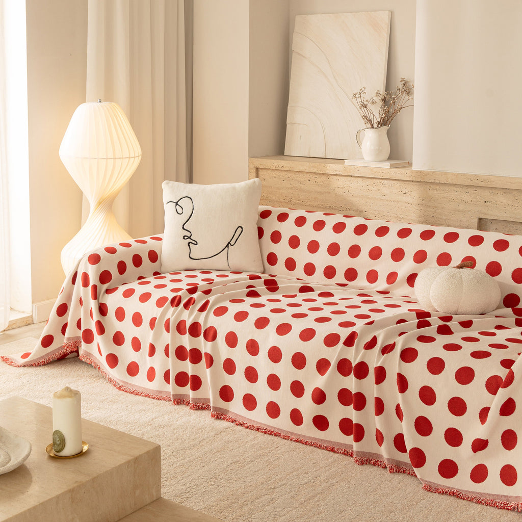 Chenille Polka Dot Sofa Cover Throw, Soft Thick Couch Cover Blanket Furniture Covers