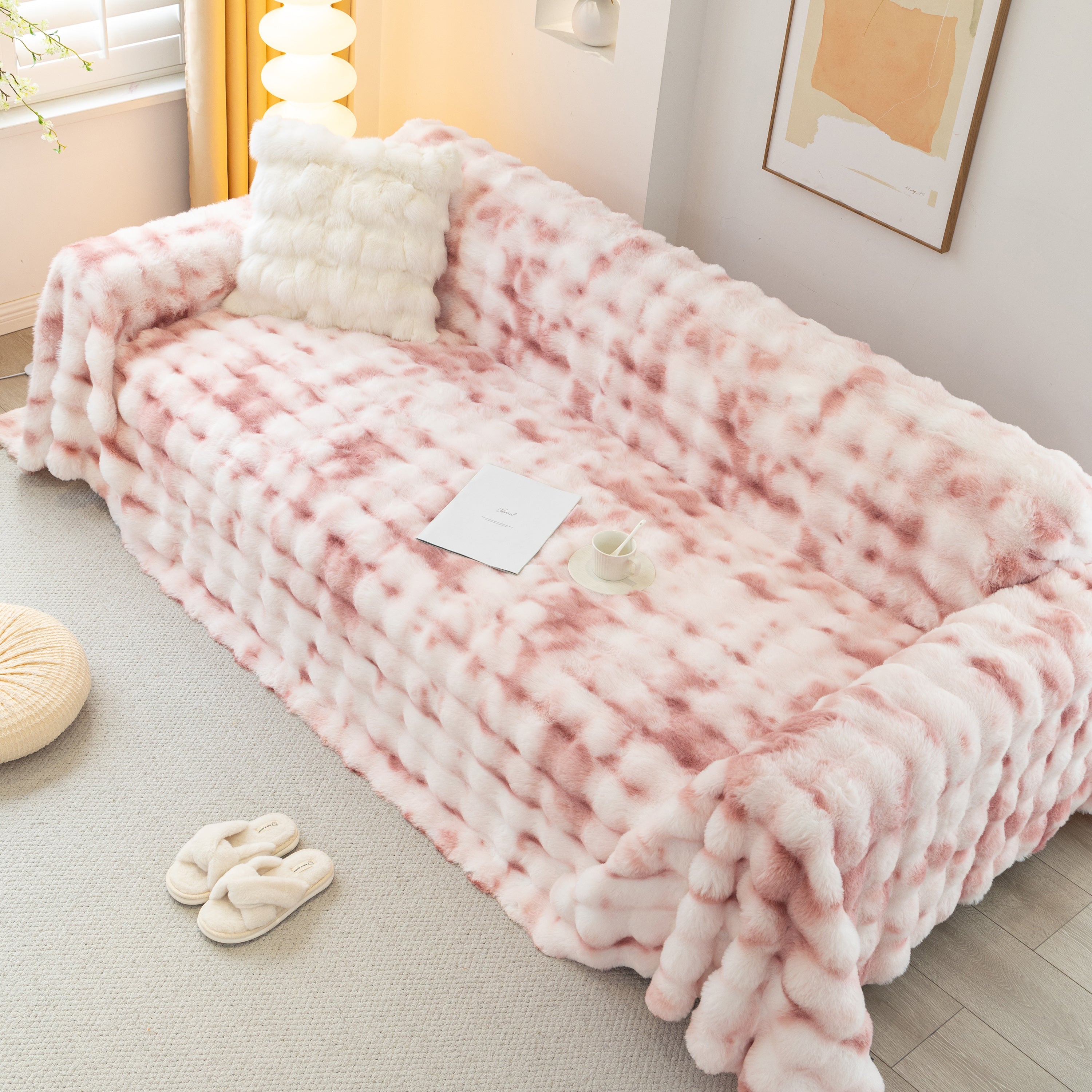 Thick Faux Fur Couch Cover Fluffy Fuzzy Warm Washable Furniture Protector for Kids Pets