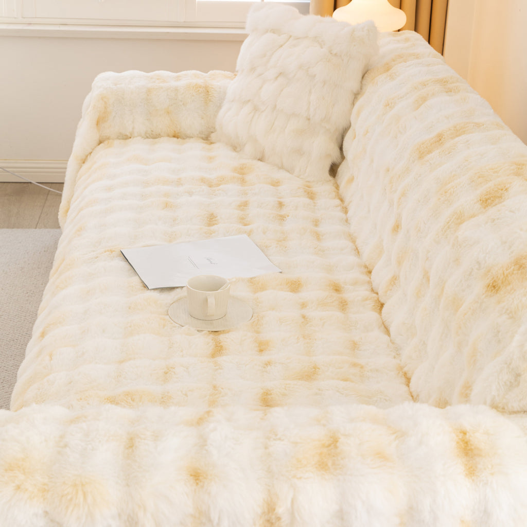 Thick Faux Fur Couch Cover Fluffy Fuzzy Warm Washable Furniture Protector for Kids Pets