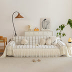 Grid Sofa Cover with Ruffle Skirt – Soft, Decorative, Full-Cover Couch Protector