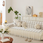 Grid Sofa Cover with Ruffle Skirt – Soft, Decorative, Full-Cover Couch Protector