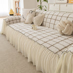 Grid Sofa Cover with Ruffle Skirt – Soft, Decorative, Full-Cover Couch Protector