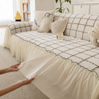 Grid Sofa Cover with Ruffle Skirt – Soft, Decorative, Full-Cover Couch Protector