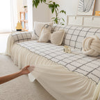 Grid Sofa Cover with Ruffle Skirt – Soft, Decorative, Full-Cover Couch Protector