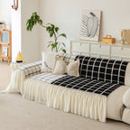 Grid Sofa Cover with Ruffle Skirt – Soft, Decorative, Full-Cover Couch Protector