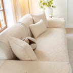 Floral Cotton Quilted Sofa Cover, Non-Slip Couch Protector with Scalloped Edges