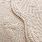 Floral Cotton Quilted Sofa Cover, Non-Slip Couch Protector with Scalloped Edges