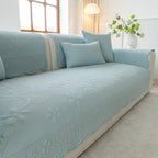 Floral Cotton Quilted Sofa Cover, Non-Slip Couch Protector with Scalloped Edges