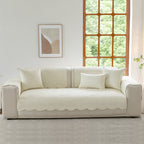 Floral Cotton Quilted Sofa Cover, Non-Slip Couch Protector with Scalloped Edges