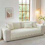 Floral Cotton Quilted Sofa Cover, Non-Slip Couch Protector with Scalloped Edges