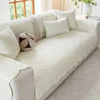 Floral Cotton Quilted Sofa Cover, Non-Slip Couch Protector with Scalloped Edges