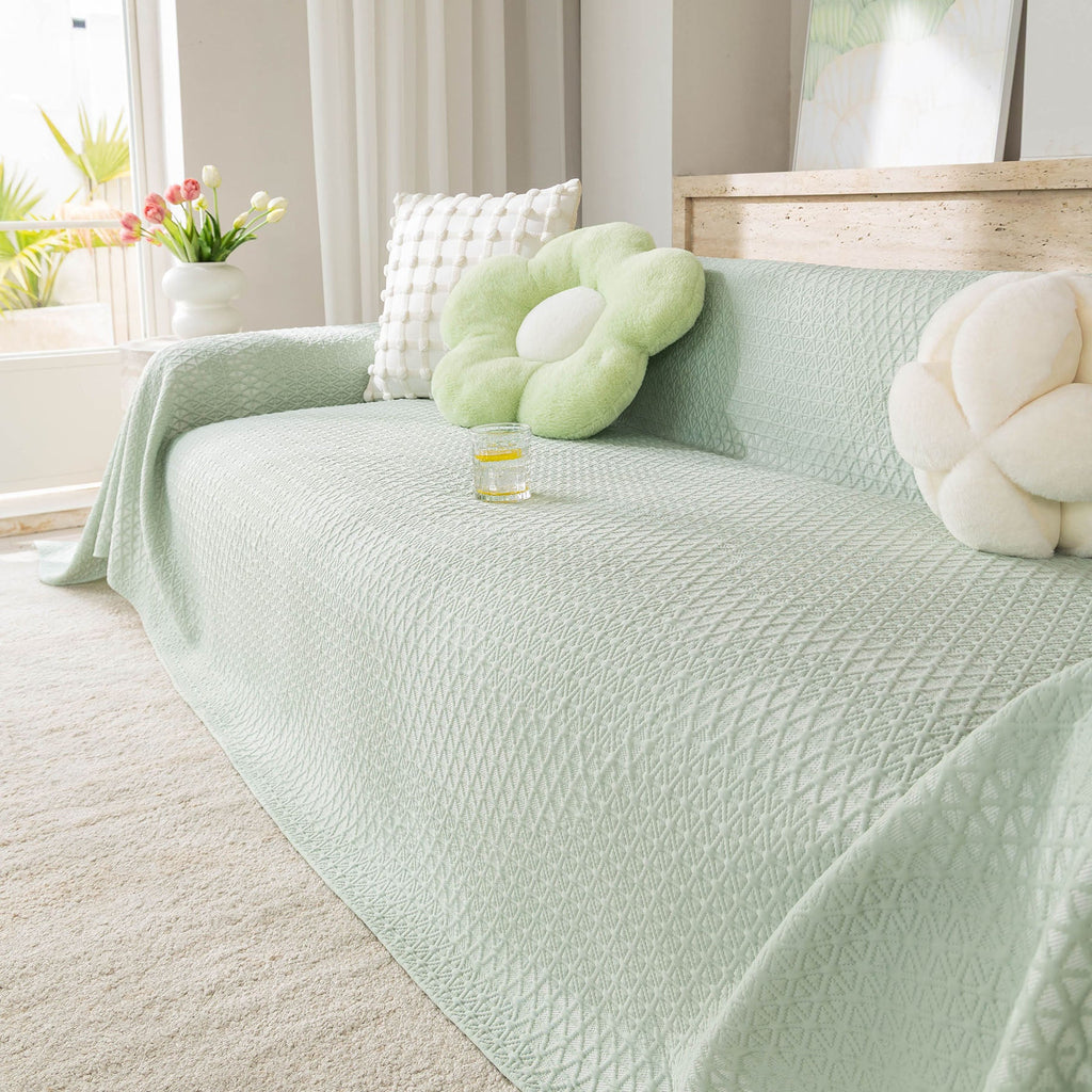 Cooling Ice Silk Sofa Throw Cover, Summer Diamond Textured Furniture Protector Blanket
