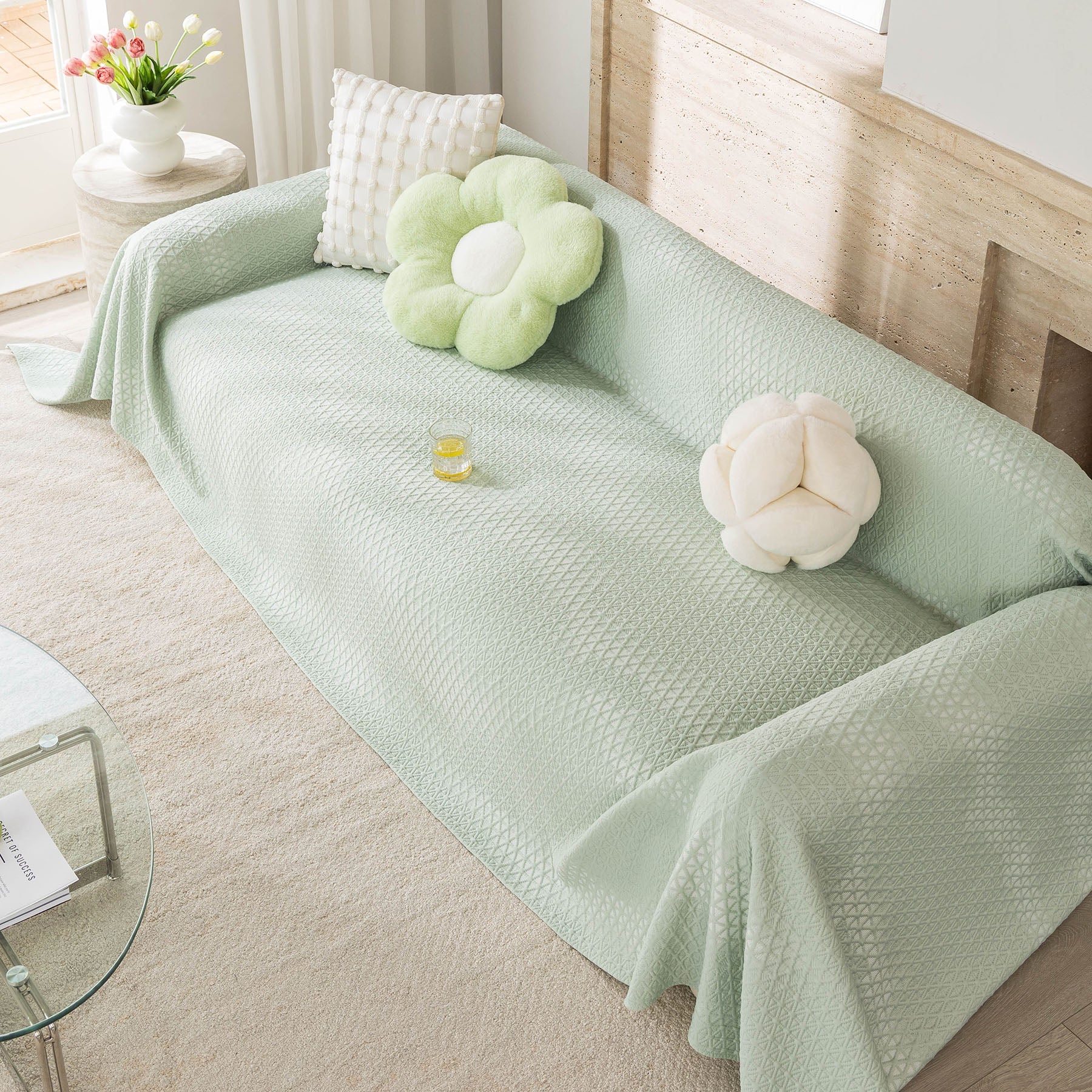 Cooling Ice Silk Sofa Throw Cover, Summer Diamond Textured Furniture Protector Blanket