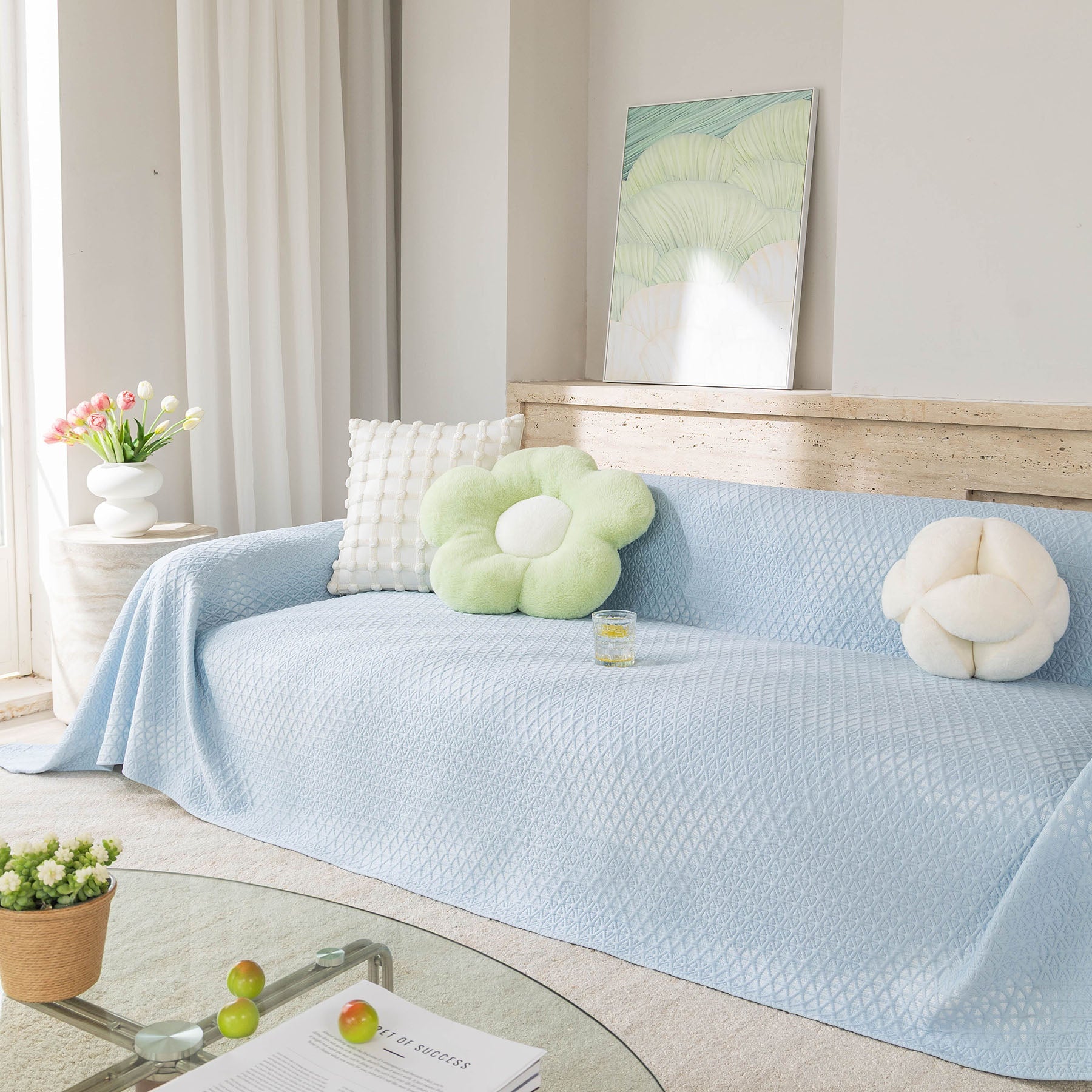Cooling Ice Silk Sofa Throw Cover, Summer Diamond Textured Furniture Protector Blanket