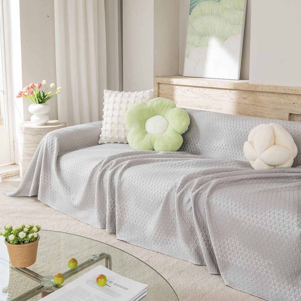 Cooling Ice Silk Sofa Throw Cover, Summer Diamond Textured Furniture Protector Blanket