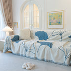 Cozy Couch Throw Blanket with Tassels, Jacquard Leaf Pattern Furniture Protector