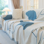 Cozy Couch Throw Blanket with Tassels, Jacquard Leaf Pattern Furniture Protector
