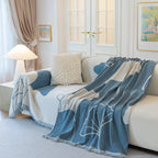 Cozy Couch Throw Blanket with Tassels, Jacquard Leaf Pattern Furniture Protector