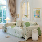 Cozy Couch Throw Blanket with Tassels, Jacquard Leaf Pattern Furniture Protector